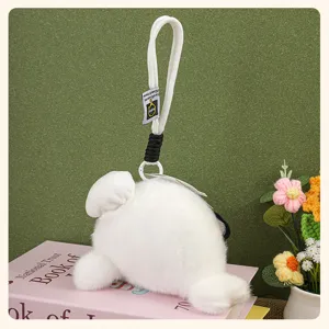 Cute white plush seal pendant with chef hat soft bag charm cute plushie gift accessory