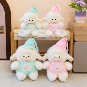 Süßes Schaf Plüschtier mit Schlafmütze weiches Kuscheltier Pyjama Lamm Puppe Geschenk.
