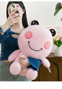 Süßes rosa Frosch Plüschtier im Detail, weiche Kuschelpuppe für Kinder und Zimmerdeko.