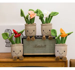 Süße Topf Calla Lilie Plüschtier weiche Stoffblume Puppe mit Lächeln Gesicht Tischdeko.