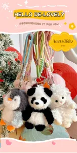 Ins style cartoon plush animal keychain pendant, cute healing style bag hanging ornament.