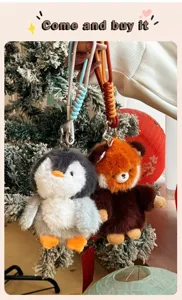 Cute cartoon plush animal keychain, soft plush pendant for backpack, stylish bag charm.