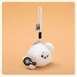 Cute plush seal pendant with chef hat and frying pan, soft stuffed doll bag charm gift