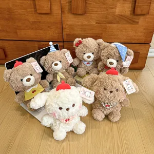 Süßes Heilendes Gekleidetes Braunes Bär Und Hund Plüschtier Weiches Stofftier Puppe Desktop Begleiter Geschenk