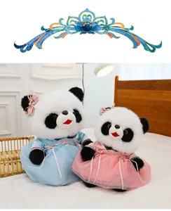 Hanfu panda plush toy set with cute giant panda dolls and traditional hair accessories gift.