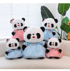 Cute plush panda toy in traditional hanfu dress, soft stuffed animal gift for kids.