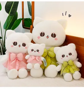 Cute princess cat plush toy with bowknot dress, soft stuffed animal doll, lovely girl gift pillow.