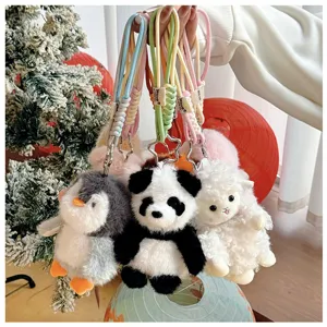 Portachiavi con animale in peluche carino con cinturino intrecciato, borsa dolce.