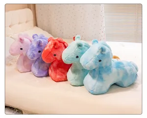 Colorful tie-dye plush pony toy cute horse pillow doll new year gift for kids and home decor
