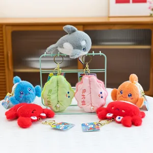 Ensemble de porte-clés en peluche animaux marins mignons, pendentifs de sac à dos, jouets cadeaux.
