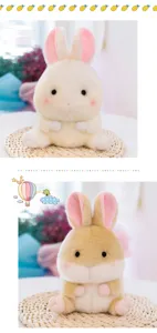 Cute plush rabbit toy detail view, soft round stuffed animal doll with sweet pink ears.
