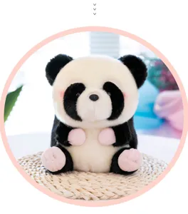 Cute spherical panda plush toy with soft filling and pink blush cheeks for cute room decor.