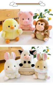Cute cartoon animal plush toys, soft spherical doll pendants and desktop decorations assortment.