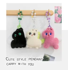 Cute plush pony keychain with sound, fluffy animal bag pendant for girls and kids use.