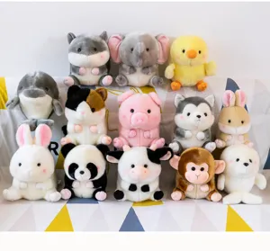Cute cartoon animal plush toys assortment, soft spherical plush dolls detailed display.