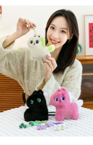 Cute plush pony keychain fluffy animal doll bag pendant sound making plushie charm gift