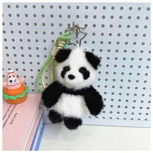 Portachiavi panda in peluche carino e ciondolo per borsa, morbido giocattolo per zaini.