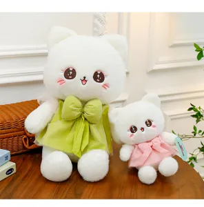 Cute princess cat plush toy with bow dress soft doll for girls birthday gift decor