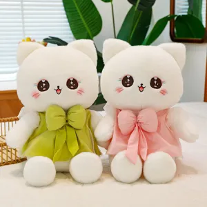 Cute princess cat plush toy with bowknot dress, soft stuffed animal doll gift for girls.