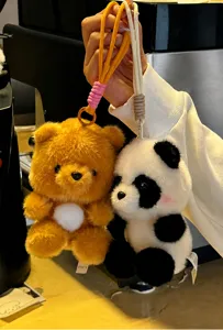 Llaveros de peluche de oso y panda lindos, colgantes de bolso suaves para decoración diaria.