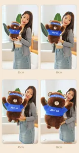 Cute cheering teddy bear plush toy with removable blue outfit and headband in 4 sizes.
