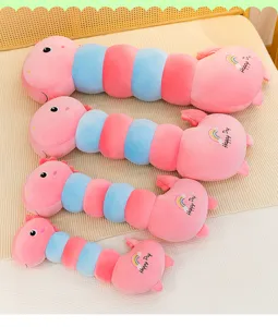 Cute long neck dinosaur caterpillar plush pillow toy, soft hugging doll for kids and girls.