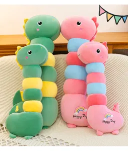 Cute long neck dinosaur plush pillow caterpillar soft stuffed doll for girls sleeping