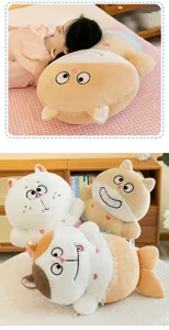 Detailed view of cute cat mermaid plush toys and soft lifestyle sleeping pillow scene.