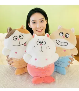 Cute cat mermaid plush toy, large stuffed animal pillow, adorable bed cushion gift detail view
