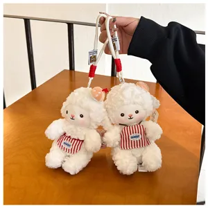 Cute fluffy sheep plush keychain bag pendant with cute baking apron soft stuffed animal toy gift