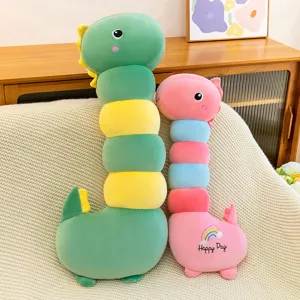 Cute long neck dinosaur plush pillow, soft caterpillar body doll for girls sleeping body support.