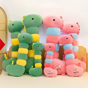 Cute long neck dinosaur plush pillow soft caterpillar body stuffed doll for girls sleeping