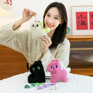 Cute sound plush pony keychain, fluffy cartoon horse bag charm and adorable toy pendant.