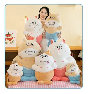 Cute cat mermaid plush toy detail, soft stuffed animal pillow and creative bed cushion decor.