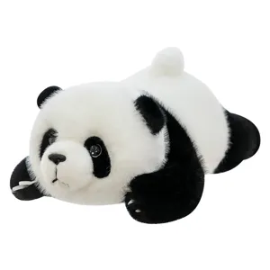 Bonito peluche panda tumbado muneca, animal de peluche realista para regalo de ninos.