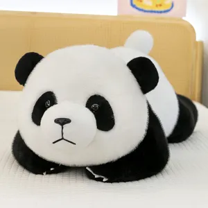 Lindo Juguete de Peluche de Panda Gigante Suave Terciopelo de Visón Dorado Panda Gigante Acostado Almohada Muñeca Abrazar Juguete Animal de Dibujos Animados Regalo