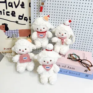 Cute baking sheep plush toy with keychain charm and cute hat, soft stuffed animal gift.