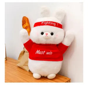 Cute plush rabbit toy in red outfit with headband, soft stuffed animal gift for kids.