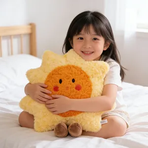 Cute sun plush pillow cute smiling face stuffed toy fluffy throw cushion for kids room decor
