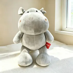Cute gray hippopotamus plush toy, soft stuffed animal doll for kids gift, home decor companion.