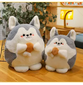 Cute stuffed plush husky doll holding chicken leg, soft toy pillow for kids room home decor gift.