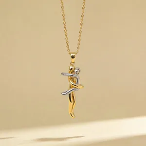 Two tone hugging couple pendant necklace minimalist dainty clavicle chain daily jewelry