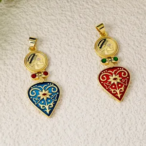 Vergoldeter Kupfer-Emaile-Münzanhänger Retro-Stil DIY-Schmuckzubehör für Halsketten Accessoires
