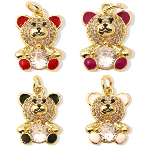 Gold plated pave rhinestone crystal teddy bear pendant charms set fashion cute jewelry