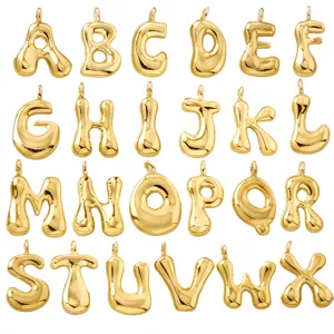 Colgantes de letras abullonadas doradas, dijes de alfabeto de burbujas lindos para collares DIY.