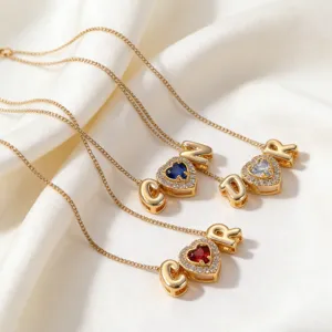 Vergoldete Buchstaben und Herz Geburtsstein Anhänger Halskette elegante Mode Schmuck Damen