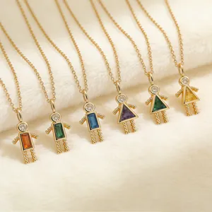 Colgante de Piedra de Nacimiento Niño Niña en Cobre Chapado en Oro Circonia Dije para Collar Pulsera Accesorios