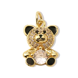 Gold plated sparkling crystal teddy bear pendant necklace dainty rhinestone charm for women