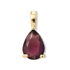 Pendente con pietra natale viola a goccia placcato in oro, design di gioielli.
