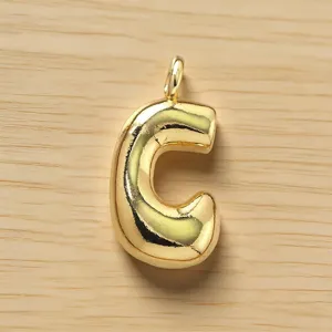 Colgante de letra C inflada dorada, lindo dije de alfabeto regordete para hacer collares.